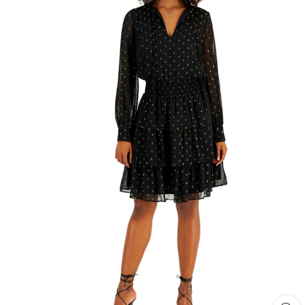 INC International Concepts Black and Gold Polka Dot Dress Size 1X